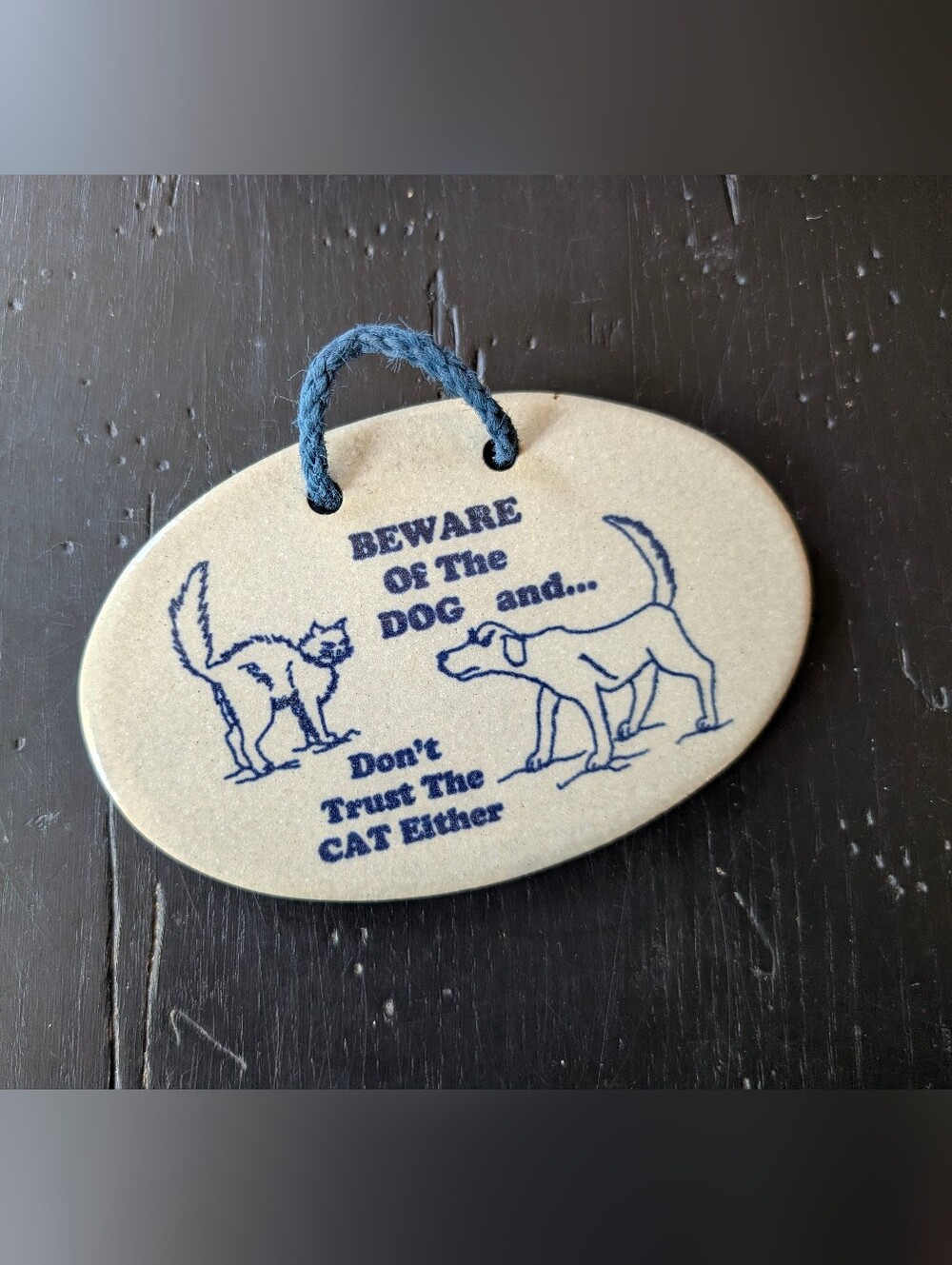 Ceramic Cat & Dog Wall Plaque Humor Funny Vermont Pottery Cottagecore Love Pets